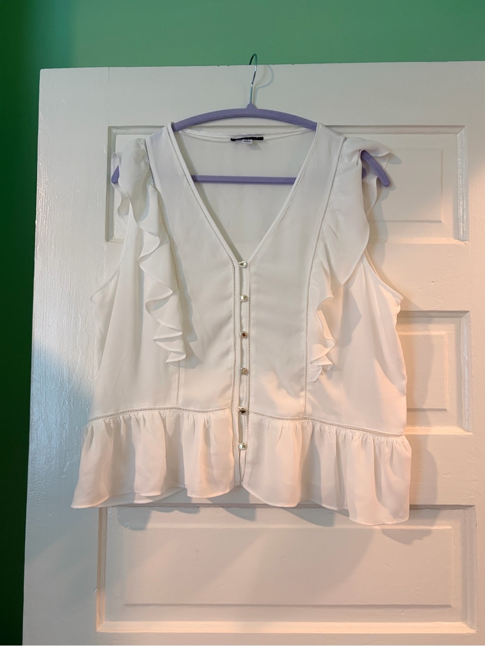 Tommy Hilfiger White Ruffle Button-Front V-Neck Blouse